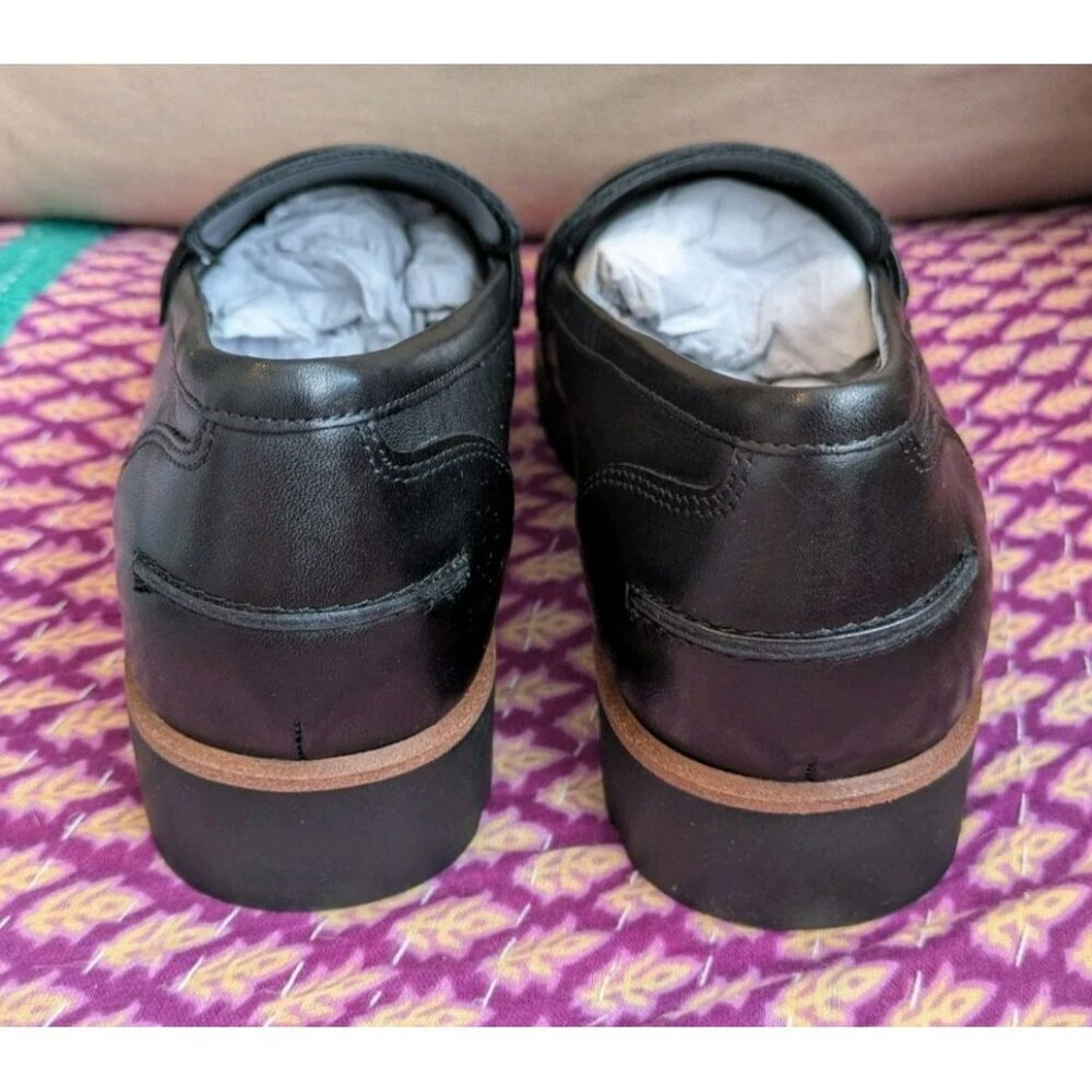 Vionic Black Leather Penny Loafers with Brown Trim - Picture 4 of 8